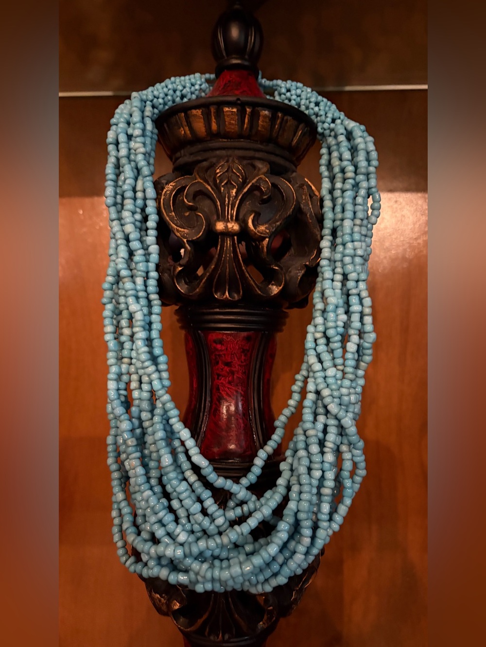 Multi-Strand Light Blue Seed Bead Necklace